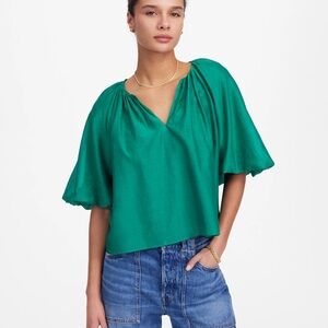Madewell Bubble-Sleeve Top in Green Verdant